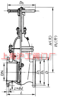 Z44T��Z44W��Z44H �� PN10��PN16 �F��ƽ��ʽ�p�l���l�y��Ҫ���μ��Y���ߴ�ʾ��D